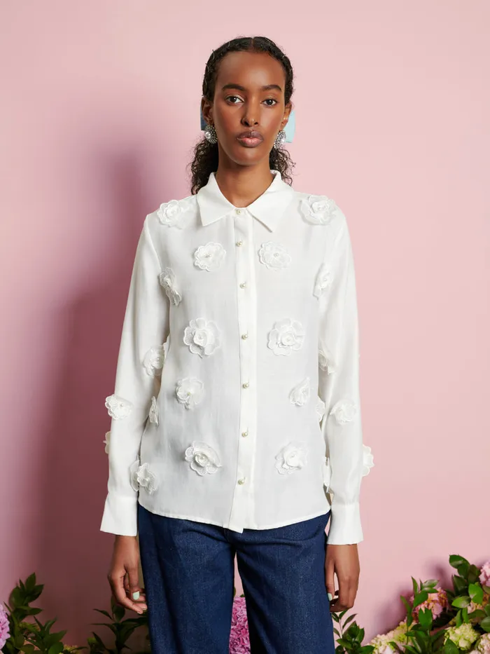 Women DREAM Valley Flower Embellished Shirt Pearled Ivory Sister Jane Tops