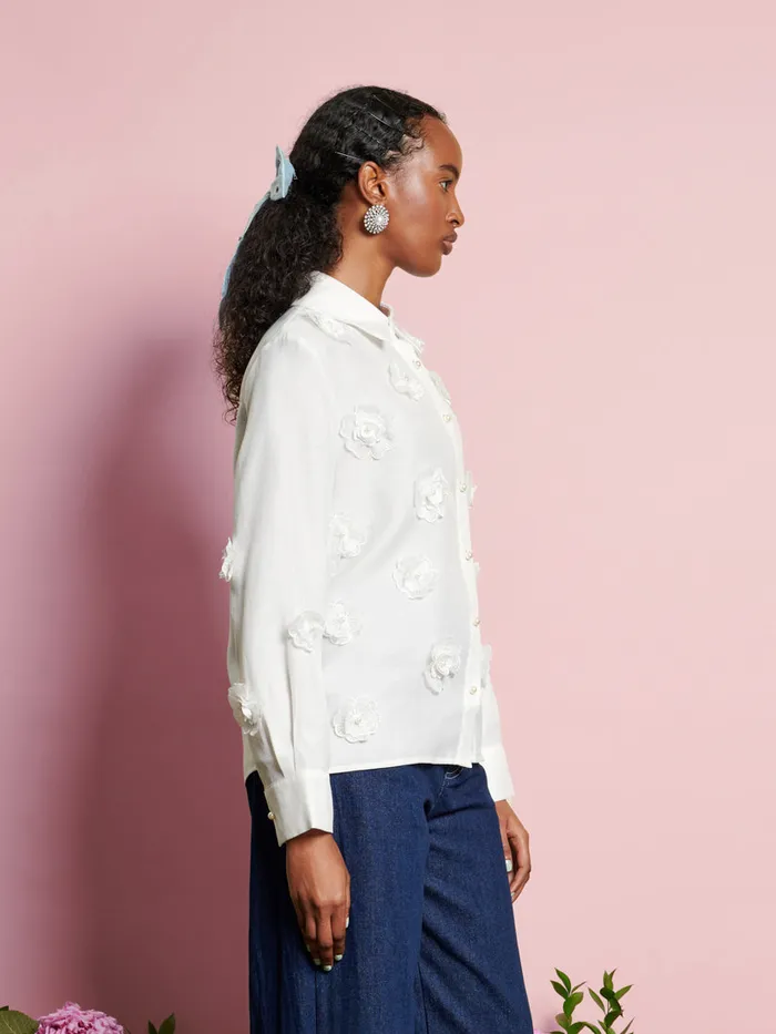 Women DREAM Valley Flower Embellished Shirt Pearled Ivory Sister Jane Tops