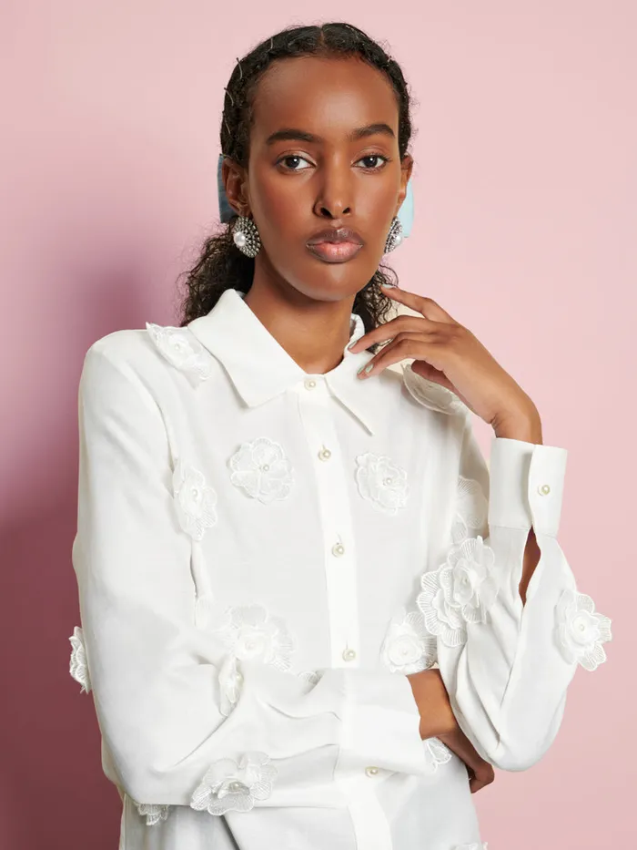 Women DREAM Valley Flower Embellished Shirt Pearled Ivory Sister Jane Tops