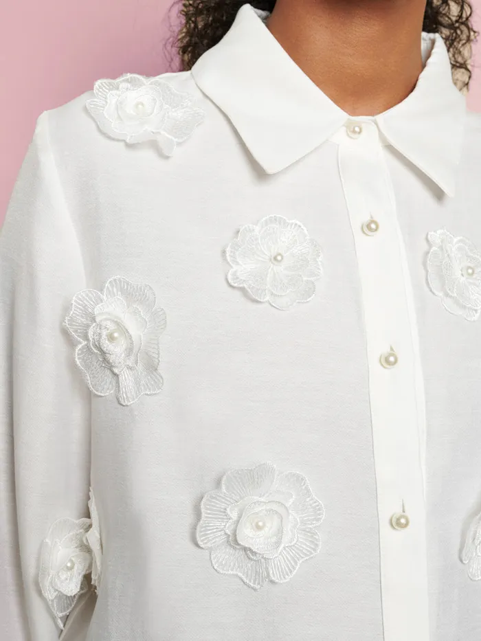 Women DREAM Valley Flower Embellished Shirt Pearled Ivory Sister Jane Tops