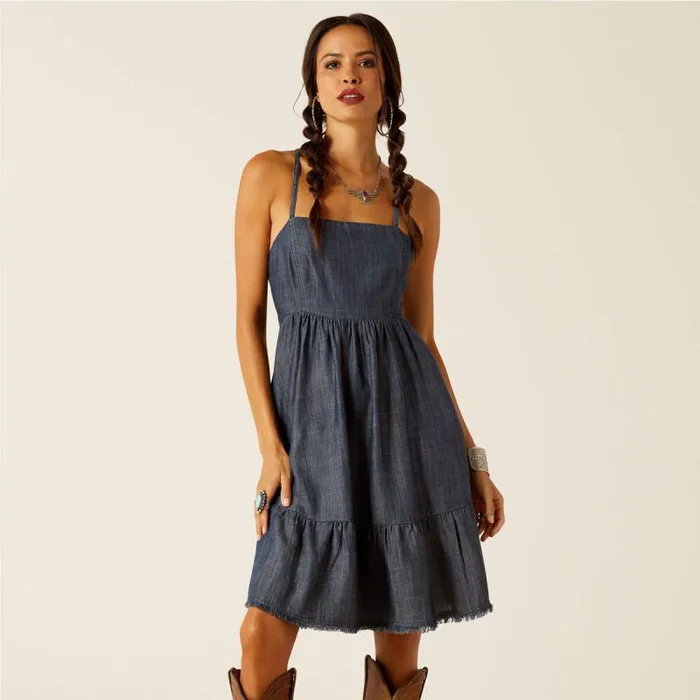 Women Dresses and Skirts Ariat Calico Dress Indigo Rinse