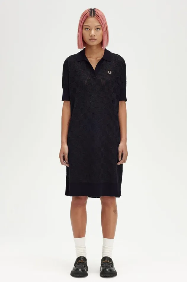 Women Dresses Fred Perry Metallic Chequerboard Knit Dress Black