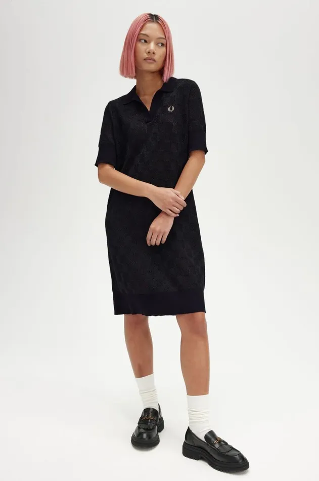 Women Dresses Fred Perry Metallic Chequerboard Knit Dress Black