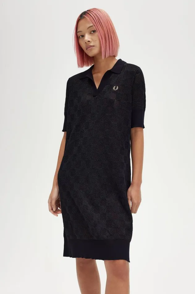 Women Dresses Fred Perry Metallic Chequerboard Knit Dress Black