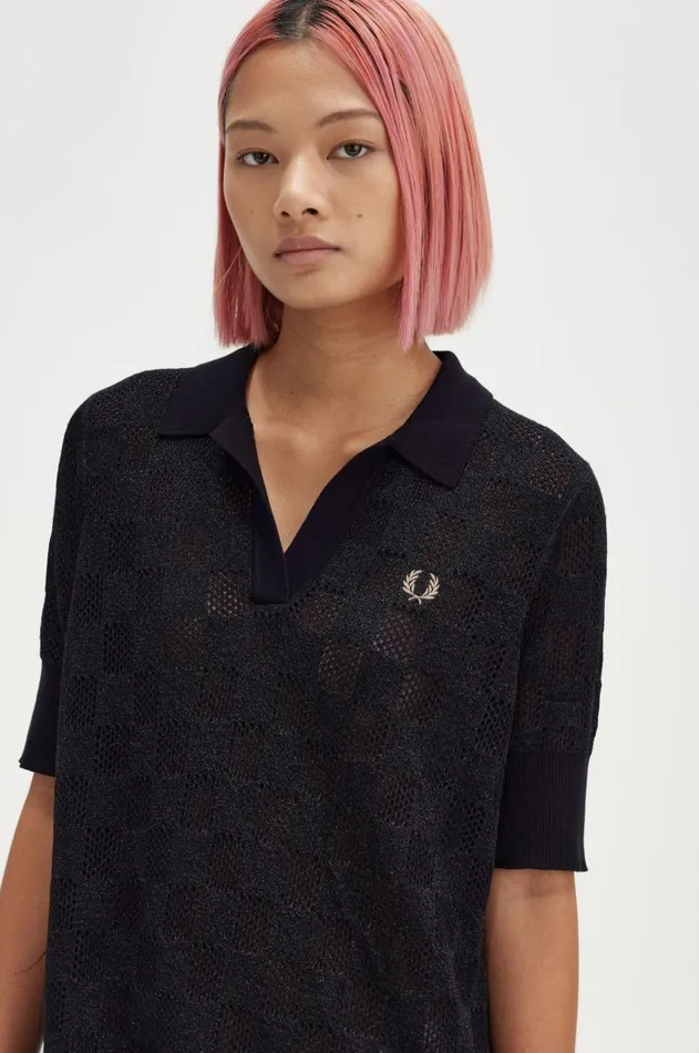 Women Dresses Fred Perry Metallic Chequerboard Knit Dress Black