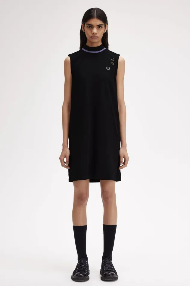 Women Dresses Fred Perry Metallic Tipped Mock Neck Dress Black