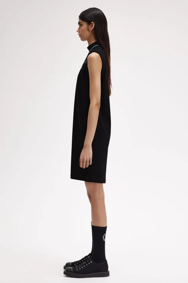 Women Dresses Fred Perry Metallic Tipped Mock Neck Dress Black