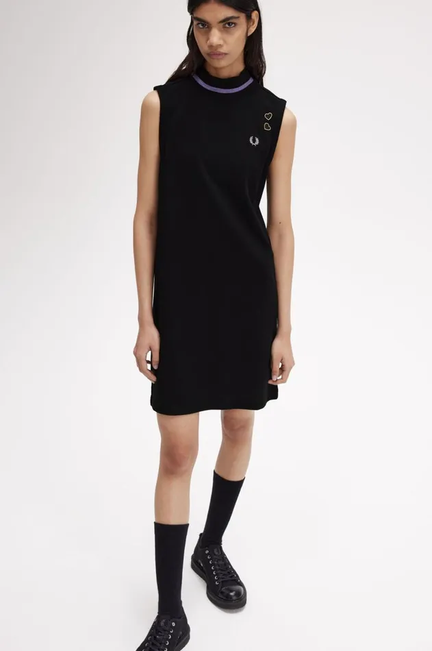 Women Dresses Fred Perry Metallic Tipped Mock Neck Dress Black