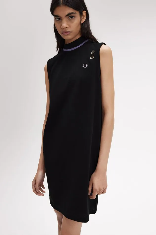Women Dresses Fred Perry Metallic Tipped Mock Neck Dress Black