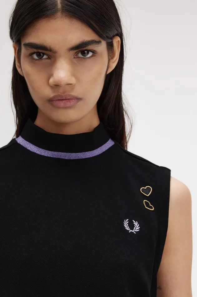 Women Dresses Fred Perry Metallic Tipped Mock Neck Dress Black