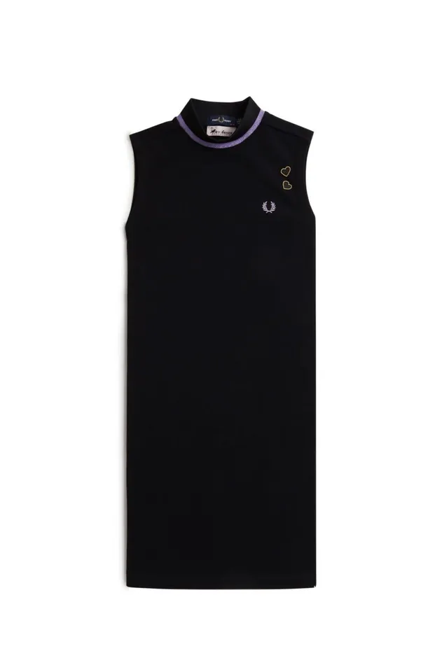 Women Dresses Fred Perry Metallic Tipped Mock Neck Dress Black
