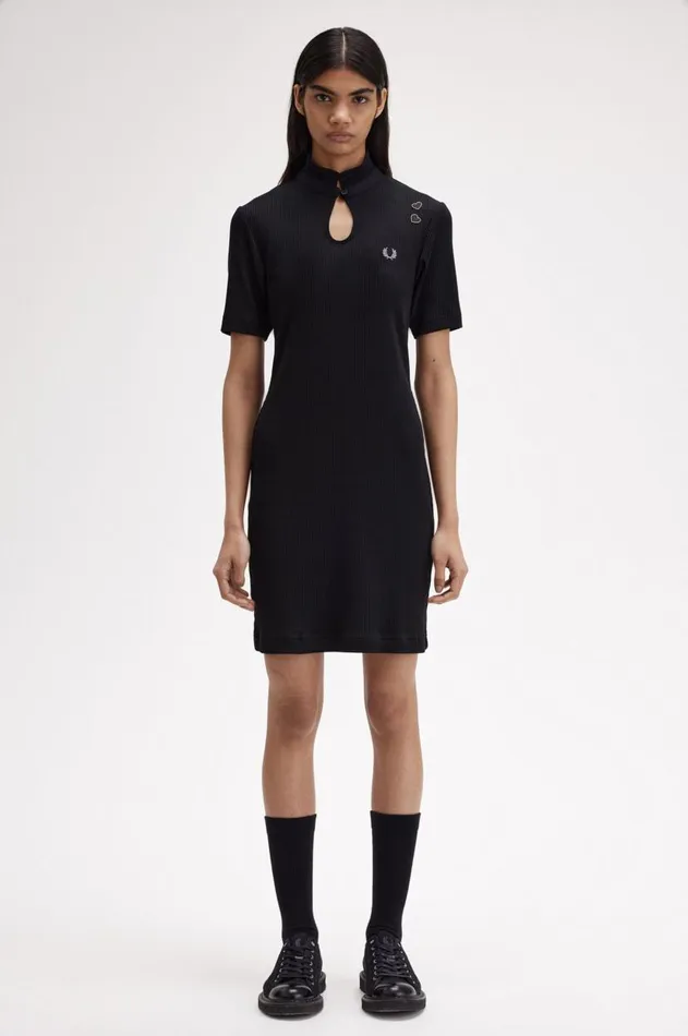 Women Dresses Fred Perry Ribbed Polo Shirt Dress Black