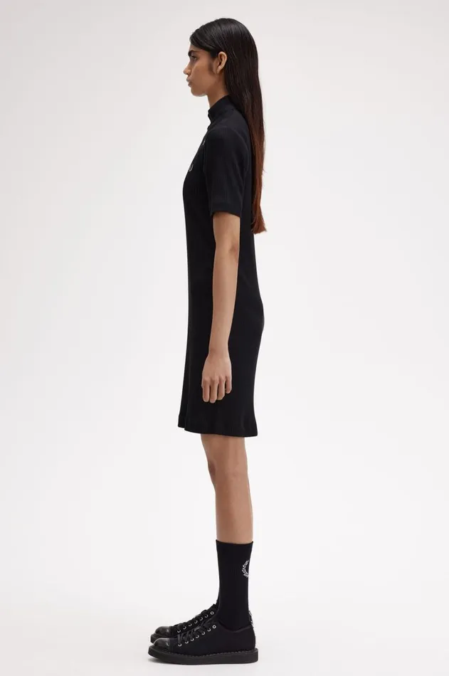 Women Dresses Fred Perry Ribbed Polo Shirt Dress Black