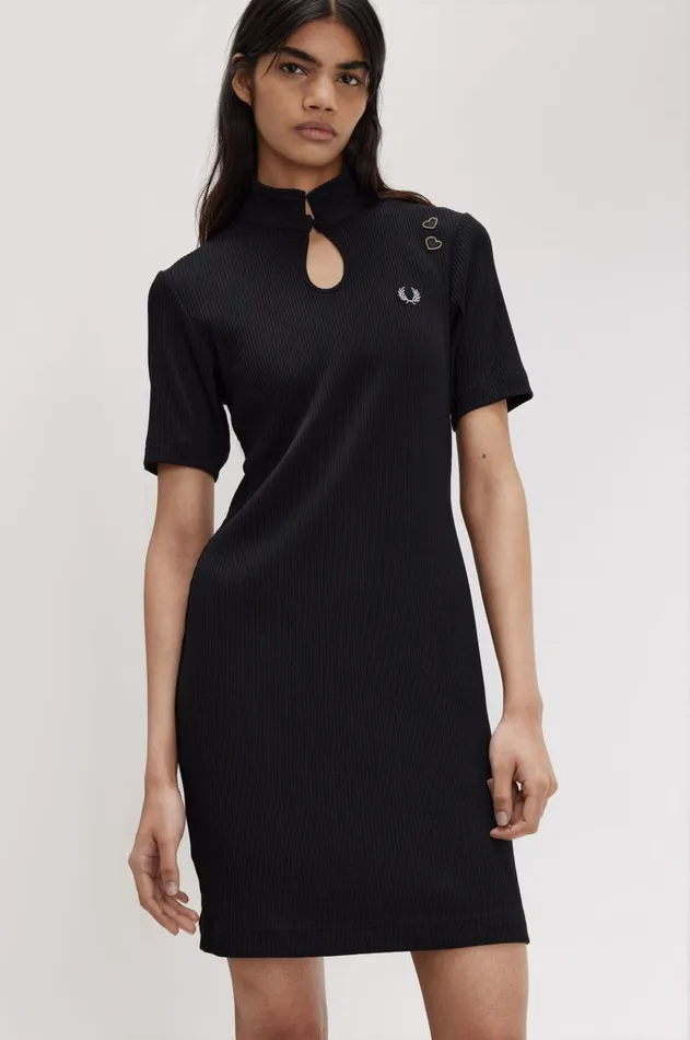 Women Dresses Fred Perry Ribbed Polo Shirt Dress Black