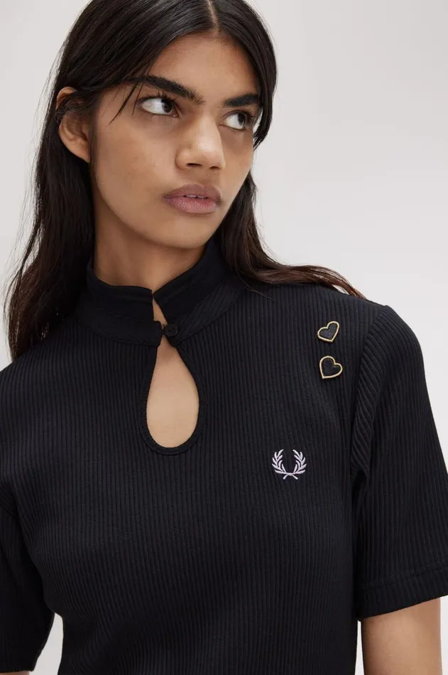 Women Dresses Fred Perry Ribbed Polo Shirt Dress Black