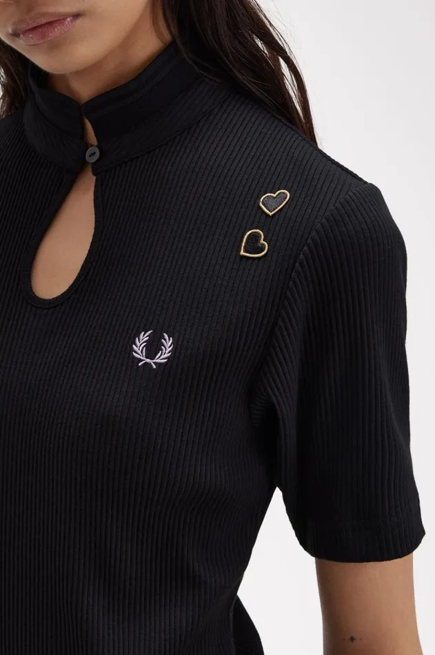 Women Dresses Fred Perry Ribbed Polo Shirt Dress Black