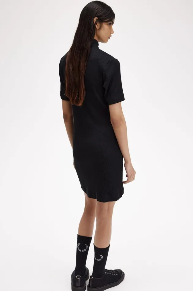 Women Dresses Fred Perry Ribbed Polo Shirt Dress Black