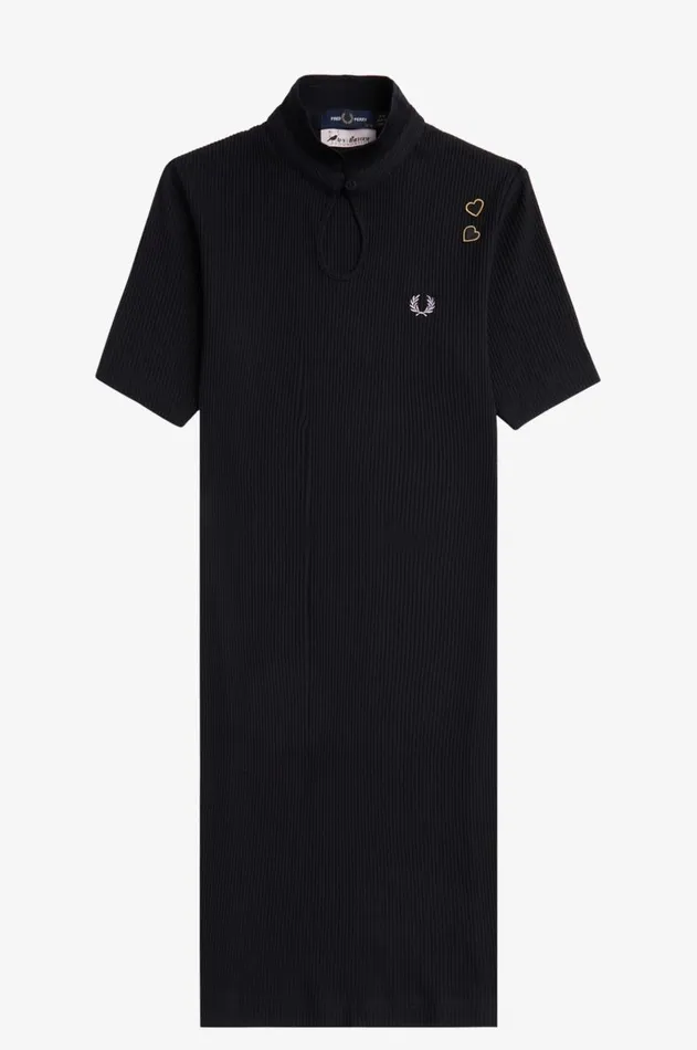 Women Dresses Fred Perry Ribbed Polo Shirt Dress Black