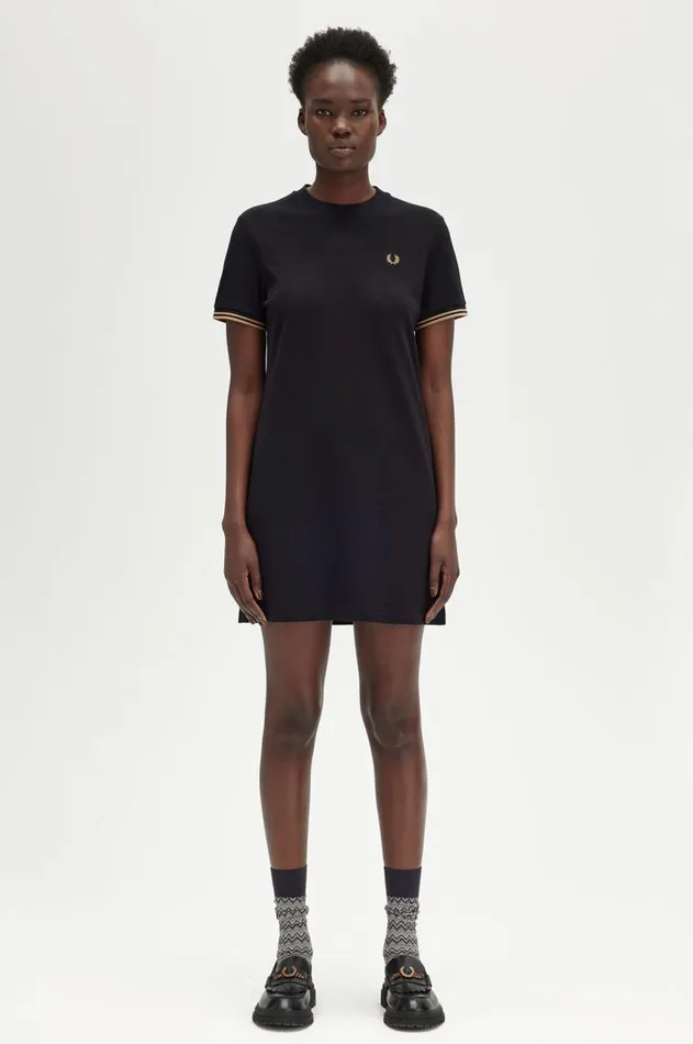 Women Dresses Fred Perry Twin Tipped Piqu TShirt Dress Black