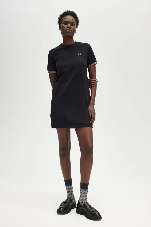 Women Dresses Fred Perry Twin Tipped Piqu TShirt Dress Black
