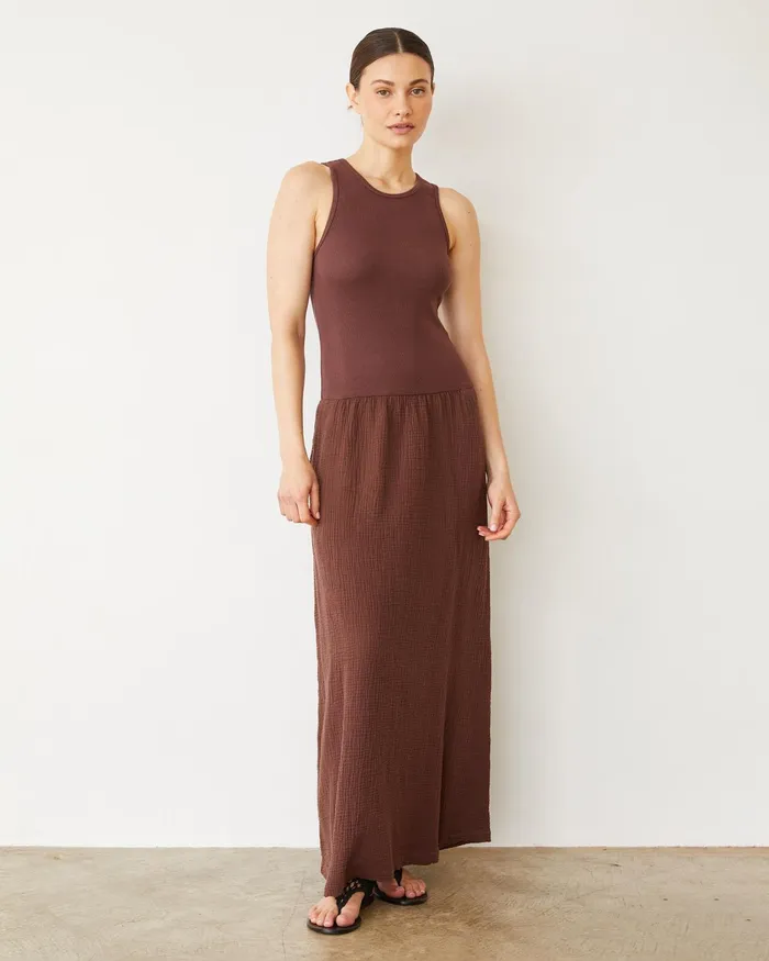 Women Dresses MONROW Mix Media Tank Maxi Dress Mahogany