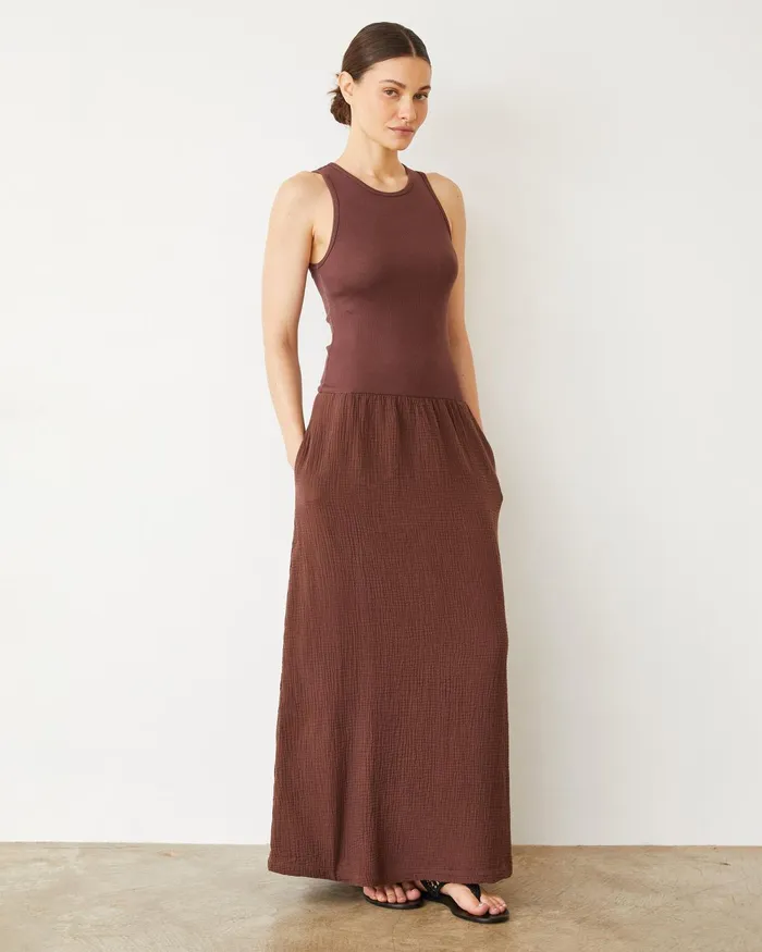 Women Dresses MONROW Mix Media Tank Maxi Dress Mahogany