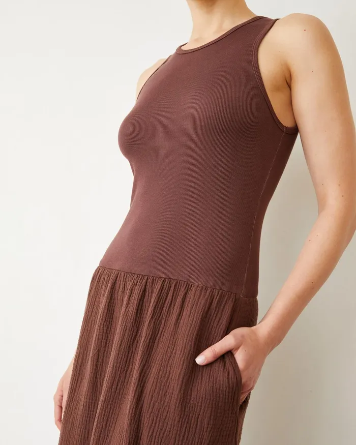 Women Dresses MONROW Mix Media Tank Maxi Dress Mahogany