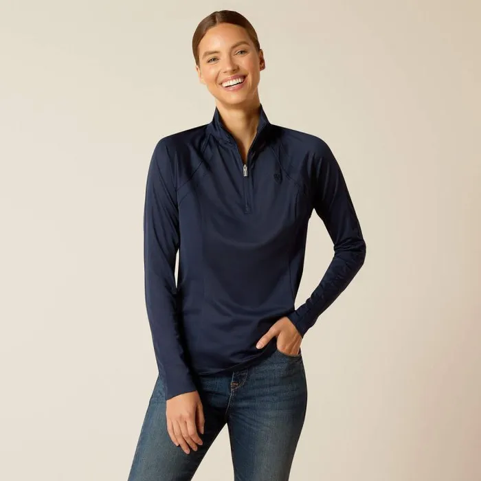 Women English Riding Ariat Sunstopper 30 14 Zip Baselayer Navy