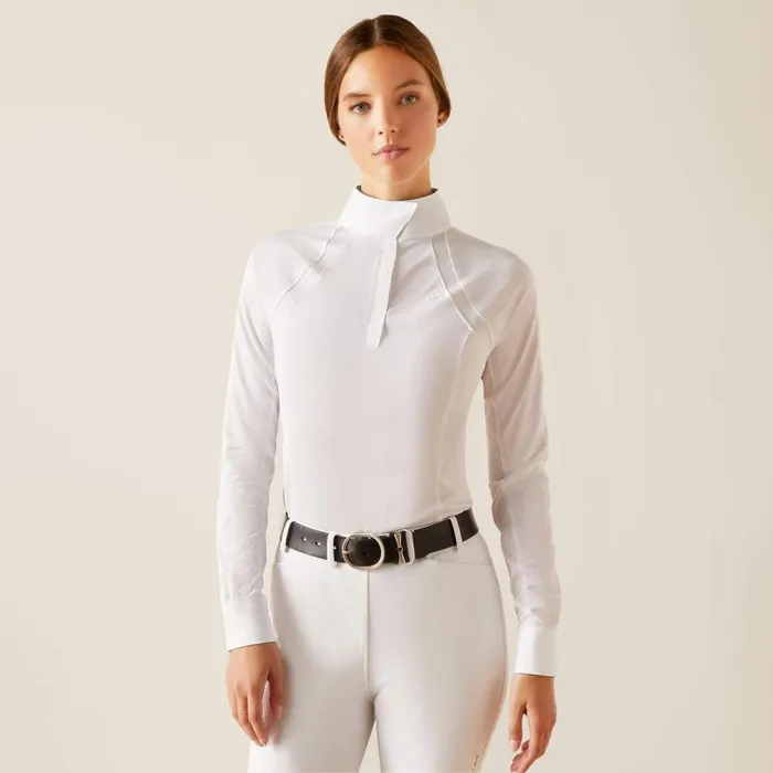 Women English Riding Ariat Sunstopper 30 Pro Show Shirt Whitekamron
