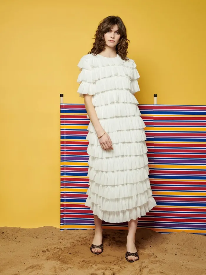 Women Ghospell Angelica Ruffled Midi Dress Pearled White Sister Jane Dresses
