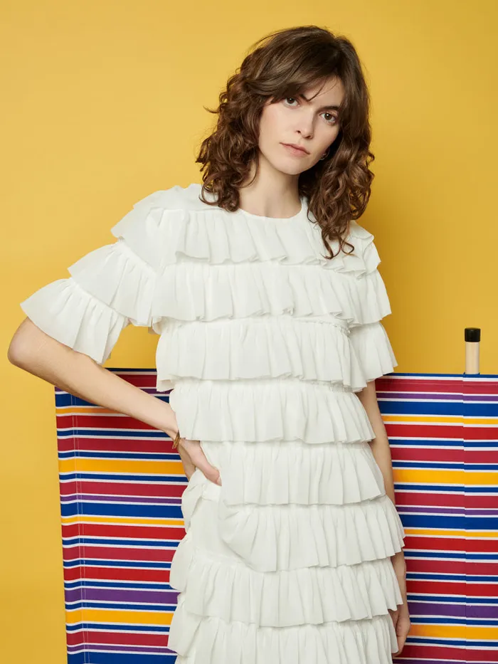 Women Ghospell Angelica Ruffled Midi Dress Pearled White Sister Jane Dresses