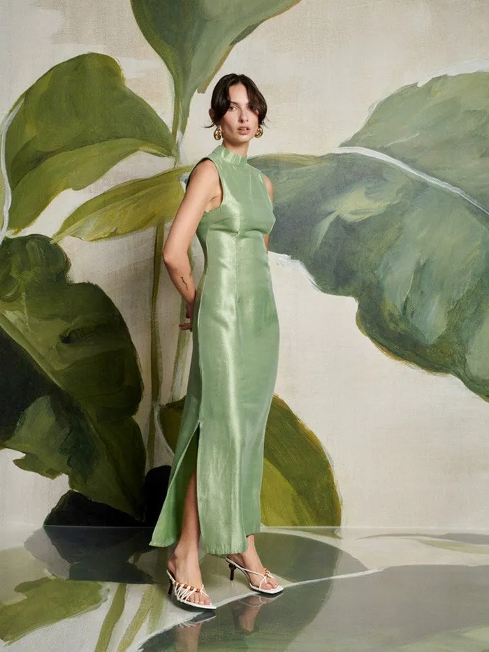 Women Ghospell Arya Column Midi Dress Pistachio Green Sister Jane Dresses
