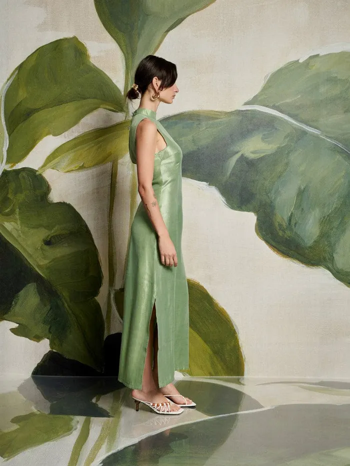 Women Ghospell Arya Column Midi Dress Pistachio Green Sister Jane Dresses