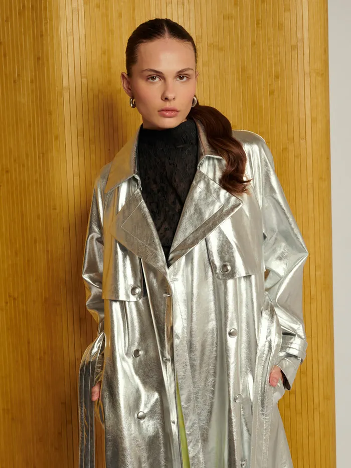 Women Ghospell Brody Metallic Trench Coat Silver Sister Jane Jackets