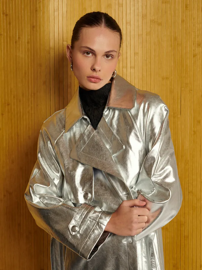 Women Ghospell Brody Metallic Trench Coat Silver Sister Jane Jackets