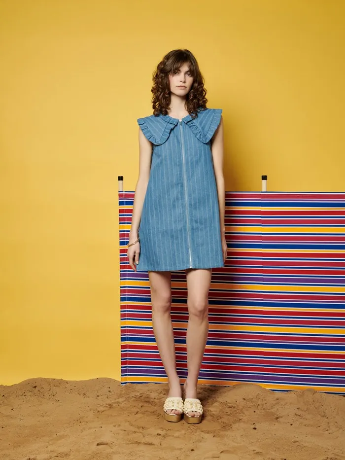 Women Ghospell Deborah Striped Denim Mini Dress Aegean Blue Sister Jane Dresses