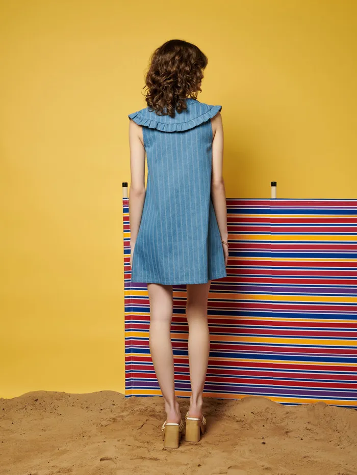Women Ghospell Deborah Striped Denim Mini Dress Aegean Blue Sister Jane Dresses