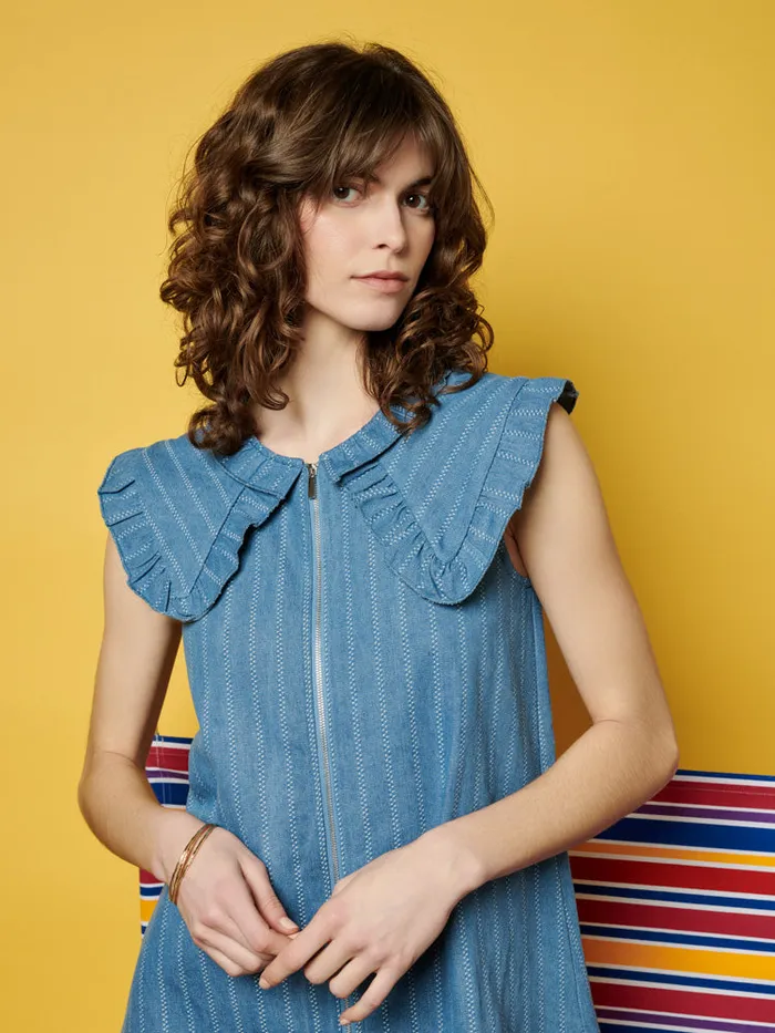 Women Ghospell Deborah Striped Denim Mini Dress Aegean Blue Sister Jane Dresses
