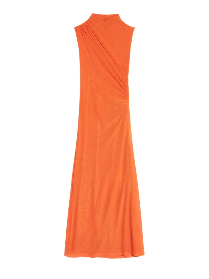Women Ghospell Devin Ruched Midi Dress Flame Orange Sister Jane Dresses