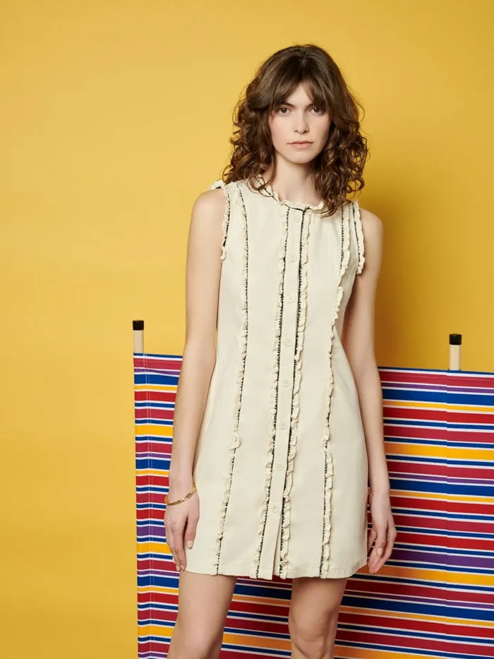 Women Ghospell Donna Trimmed Mini Dress Parchment Beige Sister Jane Dresses