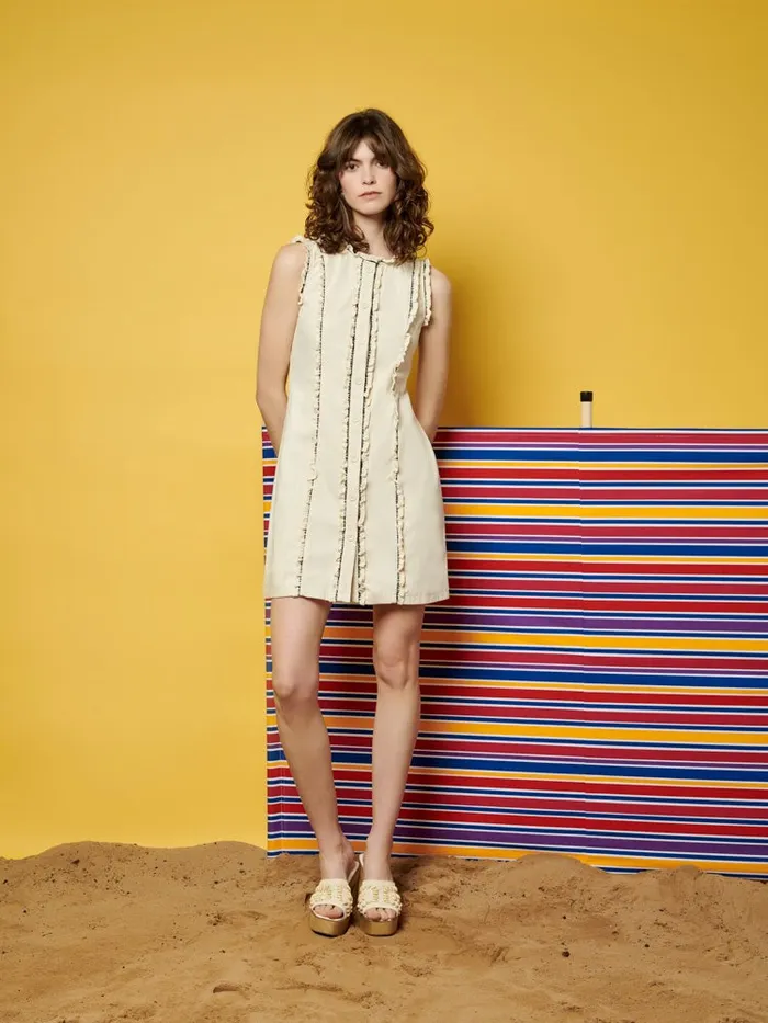 Women Ghospell Donna Trimmed Mini Dress Parchment Beige Sister Jane Dresses