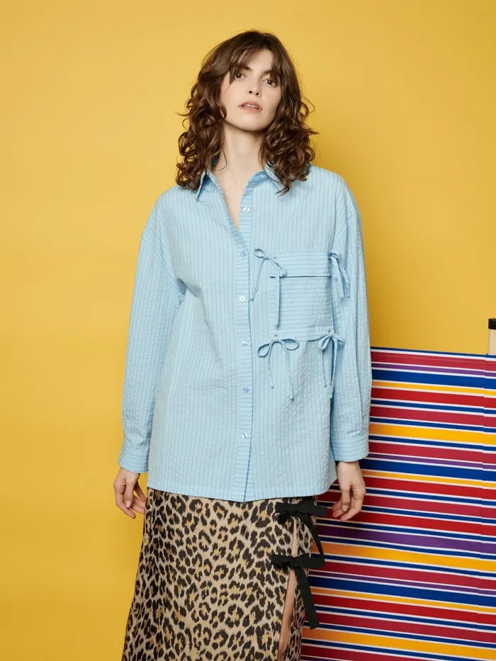 Women Ghospell Ender Stripe Shirt Baby Blue Sister Jane Tops