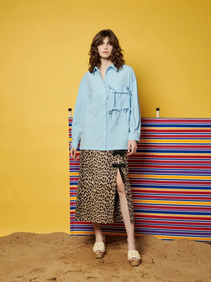 Women Ghospell Ender Stripe Shirt Baby Blue Sister Jane Tops