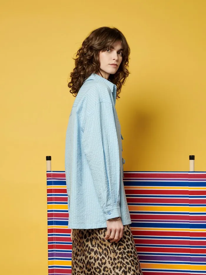 Women Ghospell Ender Stripe Shirt Baby Blue Sister Jane Tops