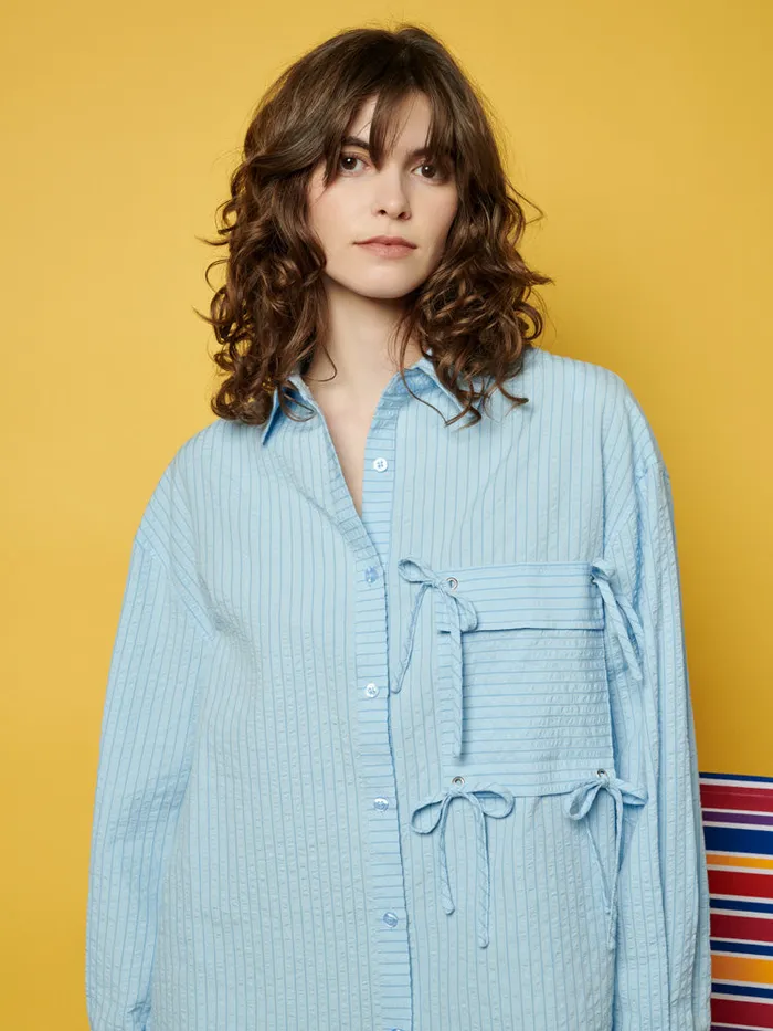 Women Ghospell Ender Stripe Shirt Baby Blue Sister Jane Tops