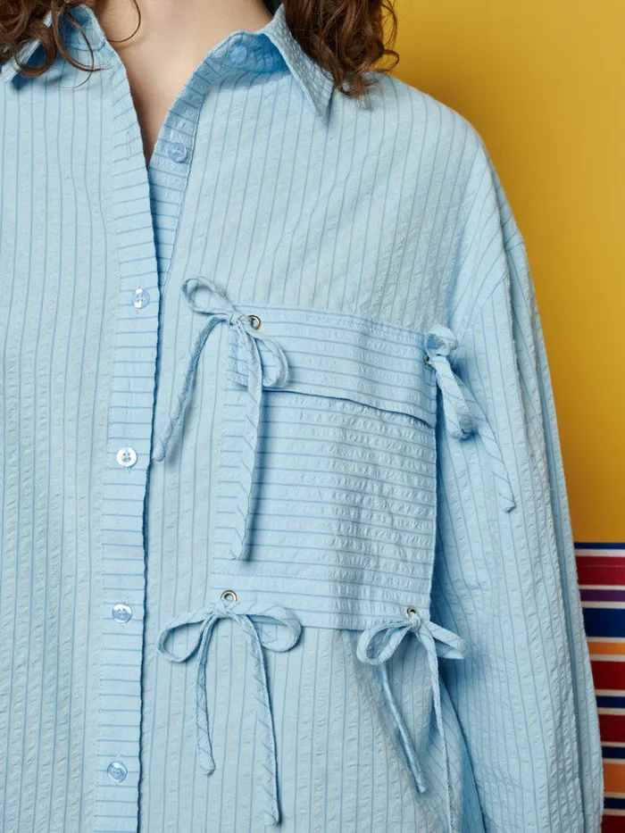 Women Ghospell Ender Stripe Shirt Baby Blue Sister Jane Tops