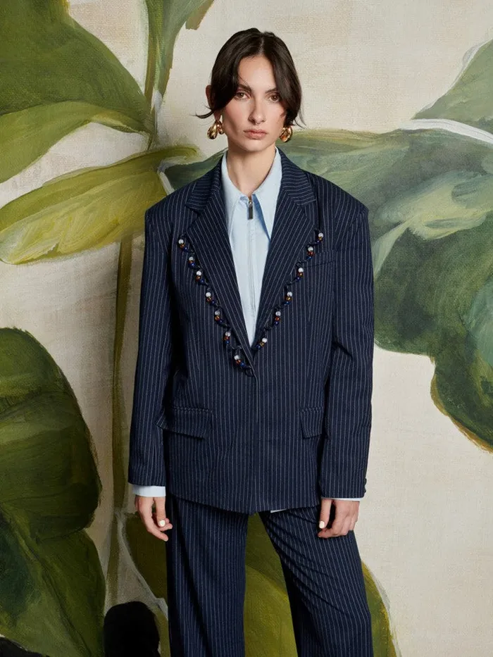 Women Ghospell Flynn Stripe Blazer Navy Blue Sister Jane Jackets