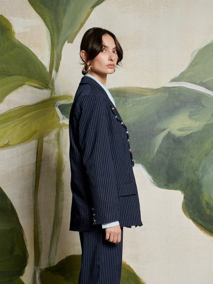 Women Ghospell Flynn Stripe Blazer Navy Blue Sister Jane Jackets
