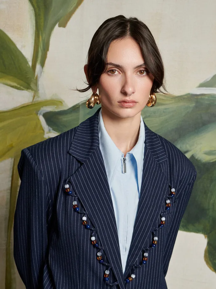 Women Ghospell Flynn Stripe Blazer Navy Blue Sister Jane Jackets