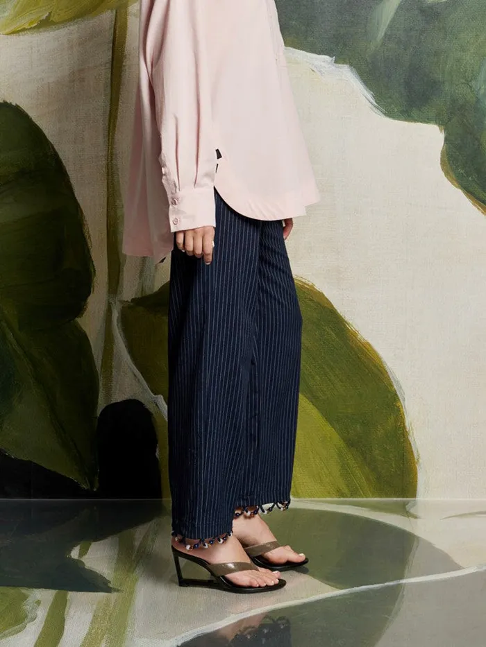 Women Ghospell Flynn Stripe Trousers Navy Blue Sister Jane Bottoms